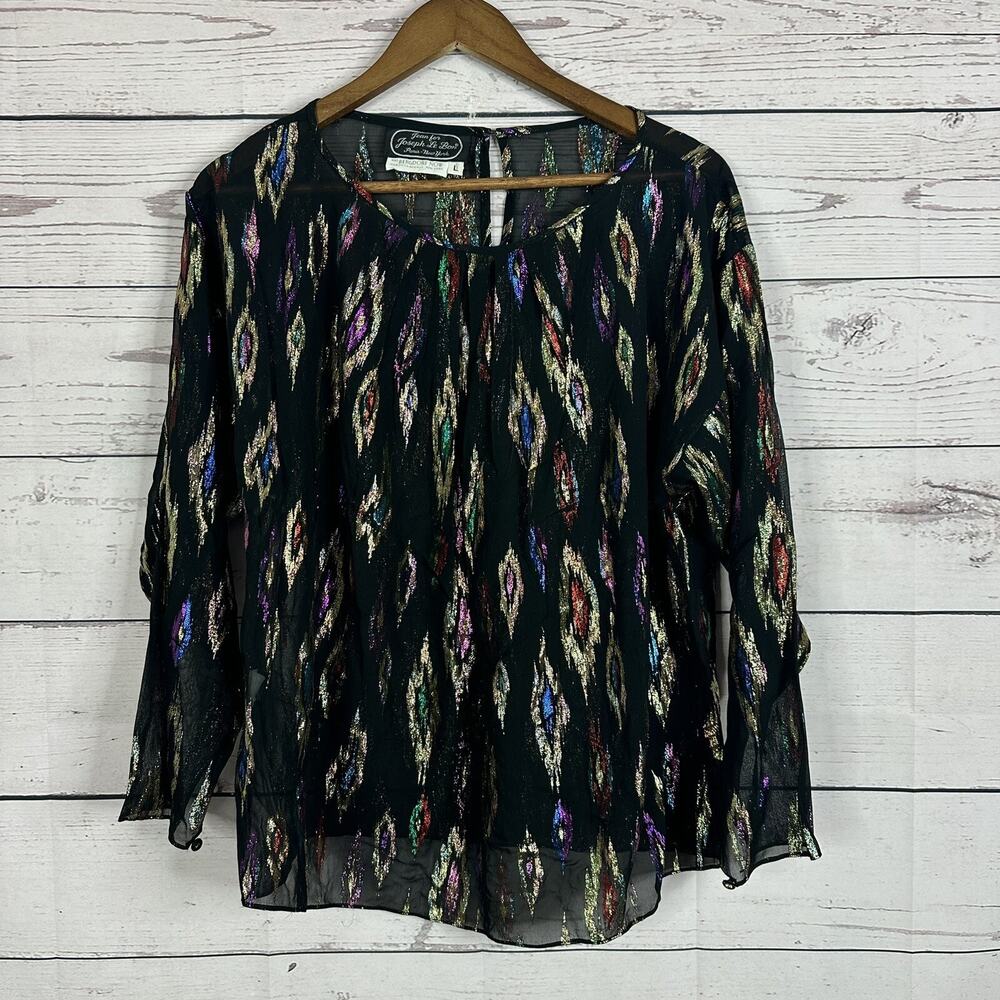 Vintage 90s‎ Metallic Blouse Womens Large Joseph Le Bon Sheer Flowy Party Disco